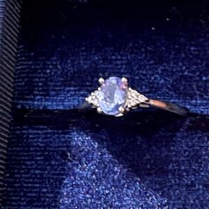 White gold tanzanite and diamond ring and earrings